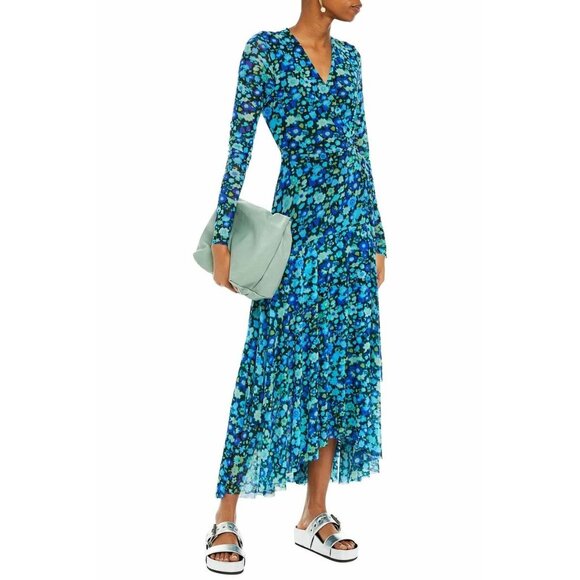 ganni wrap dress blue Edina Cut Out Maxi Dress
